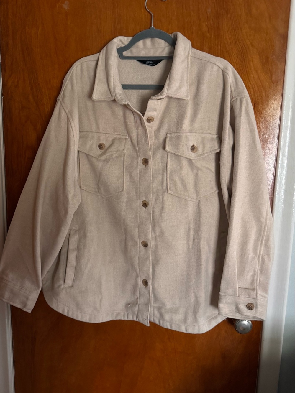 Women's Beige Button-Front Shacket Jacket